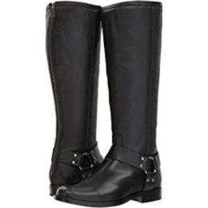 FRYE Womens Phillip Harness Tall Wide Calf Black Waxed Veg Calf 8 B